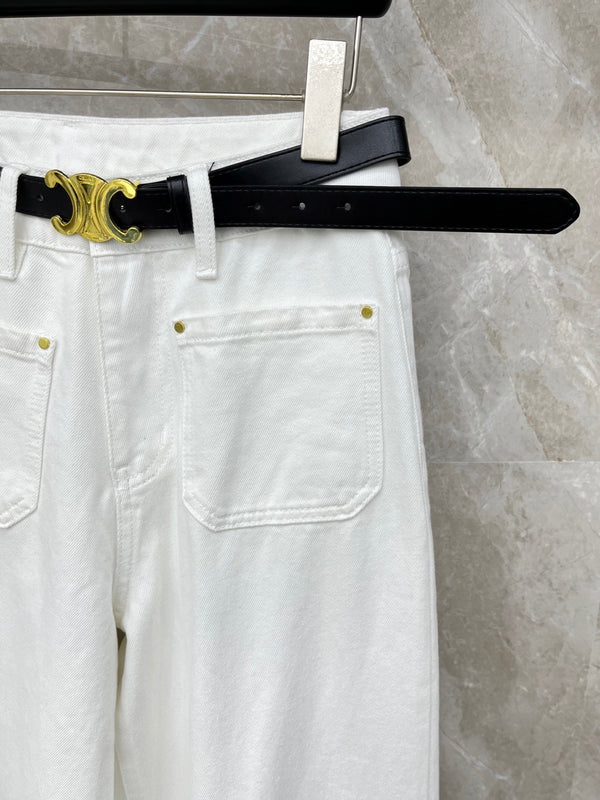 Celine 26S Patch Pocket Wide-Leg Jeans Cream White Demin 351184