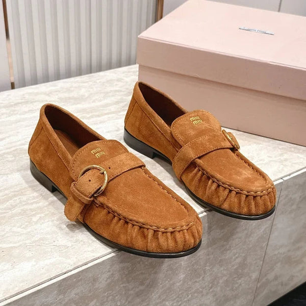 Miu 2026 Buckle Loafers Suede Calfskin 954313