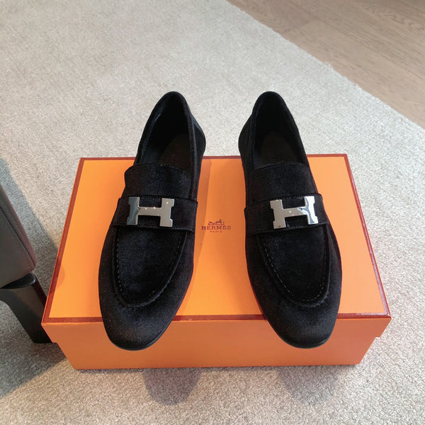 Paris Loafer Black Velvet Fabric With Silver Signature Buckle 509395