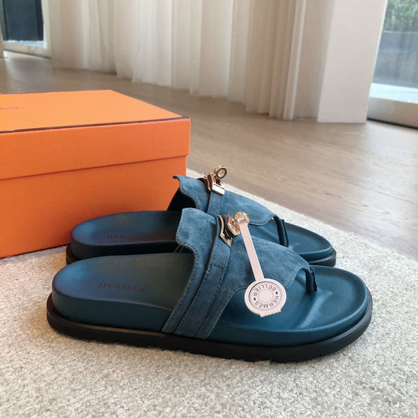 Empire Sandal Blue Lambskin Suede Goatskin