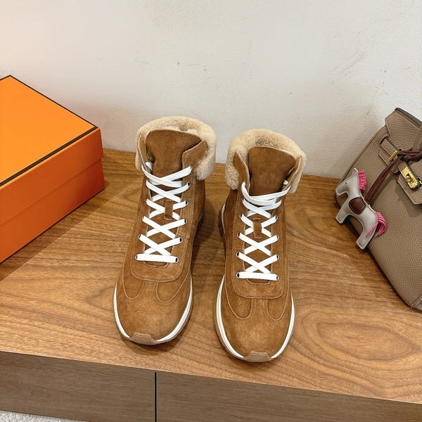 HM 26S Lieva Sneakers 3cm Tan Suede Shearling 110597