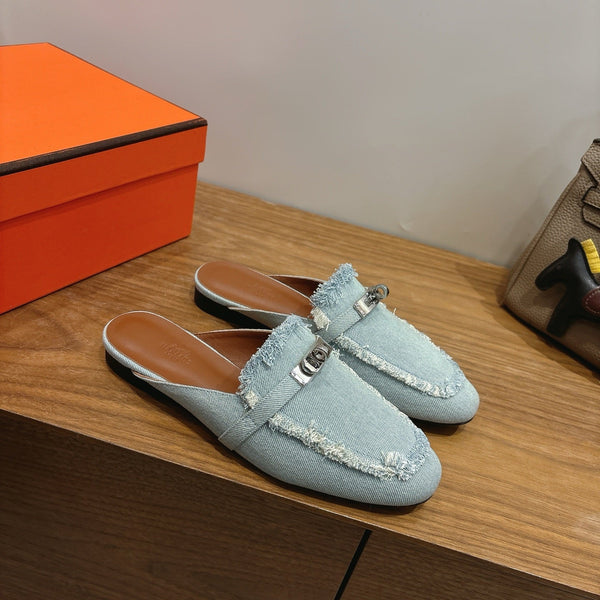 HM 26s Oz Mule In Light Blue Denim Silver Hardware