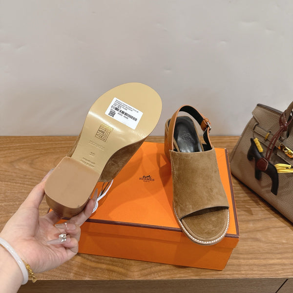 HM 26s Elda 60 Sandal Olive Brown Suede Silver Hardware