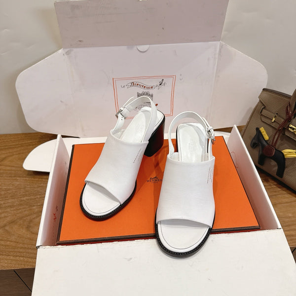 HM 26S Elda 60 Sandal White Calfskin Silver Hardware