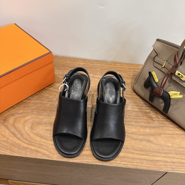 HM 26S Elda 60 Sandal Black Calfskin Silver Hardware