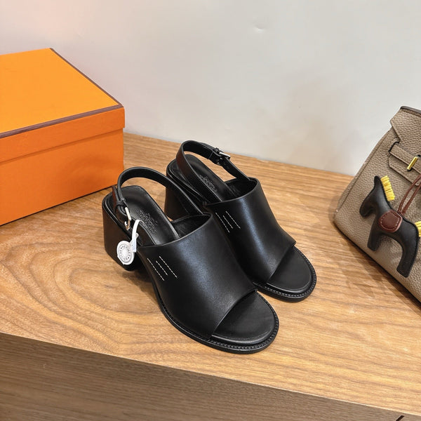 HM 26S Elda 60 Sandal Black Calfskin Silver Hardware