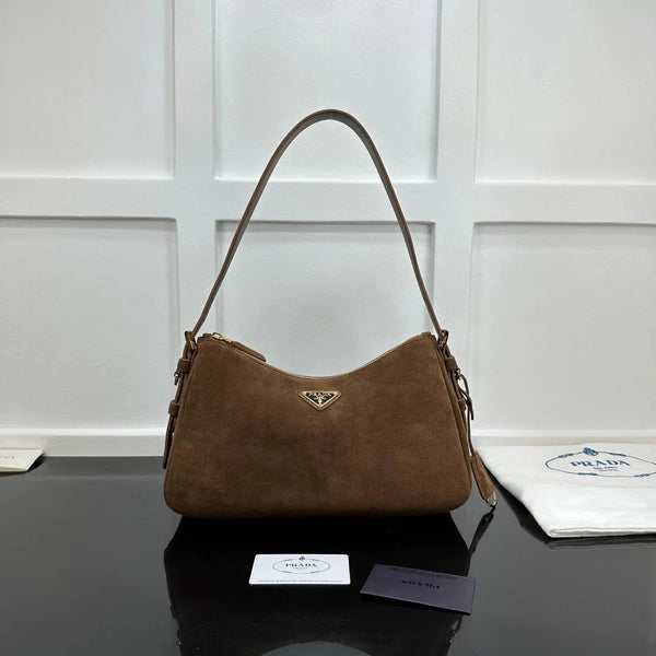 Prad 2026 Aimee Shoulder Bag Brown Suede Calfskin