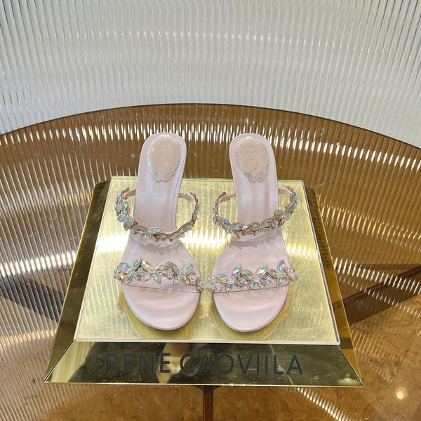 RC 25 Butterfly Flower Thick Heel Sandals Pink Sheepskin 242921