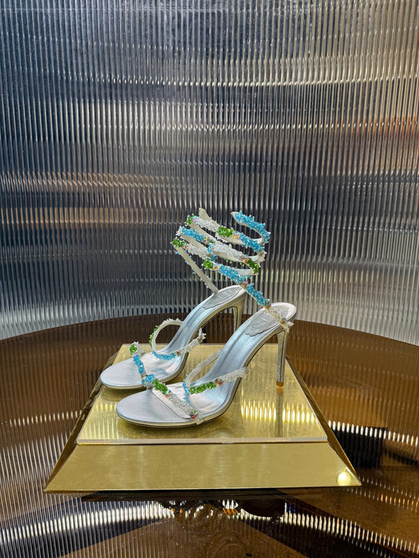 RC 25C Multicolor Diamond Sandals Silver Sheepskin Rhinestone 275782
