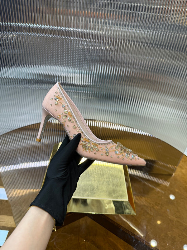RC 25C Diamond High Heels Wedding Shoes Pink Sheepskin Rhinestone 275791