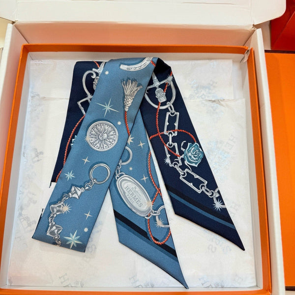HM Twilly Mini Scarf 105 Blue Marine Silk Twill 153188