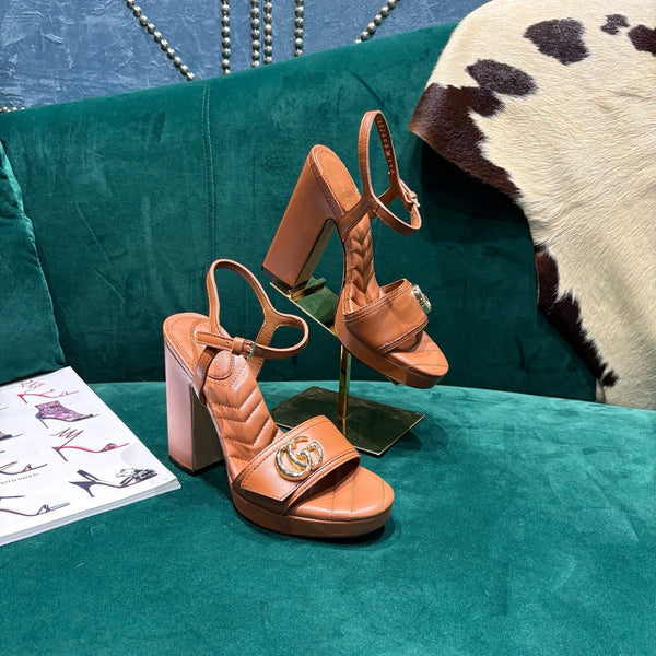 GG Platform Sandals With The Double G Brown Leather 741237