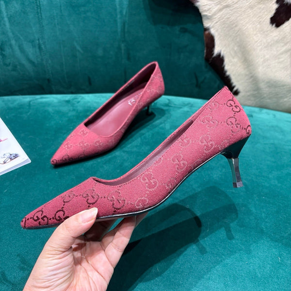 GG Pointed-Toe Slingback Rose Red Canvas 741267