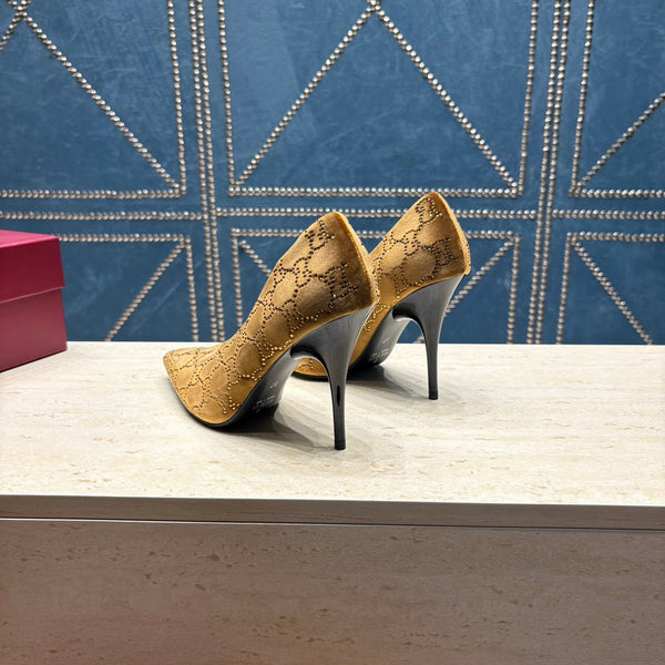 GG High-Heeled Pump 10.5cm Brown Velvet 741293
