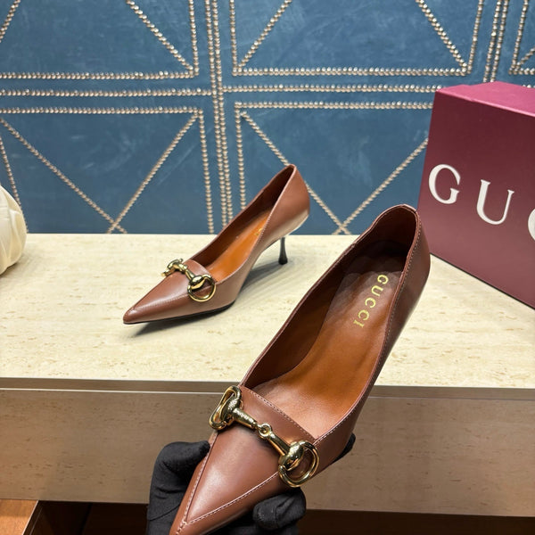 GG 26s Signoria Horsebit Pumps 7cm Brown Leather 106949