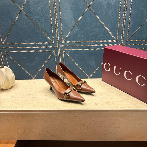 GG 26s Signoria Horsebit Pumps 7cm Brown Leather 106949