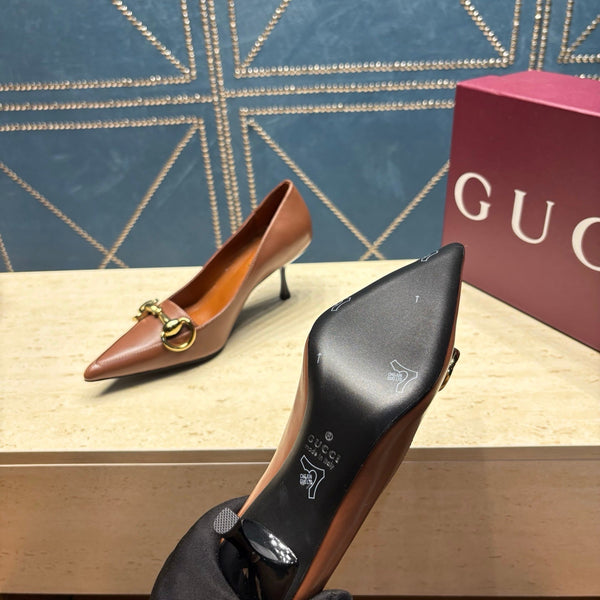 GG 26s Signoria Horsebit Pumps 7cm Brown Leather 106949
