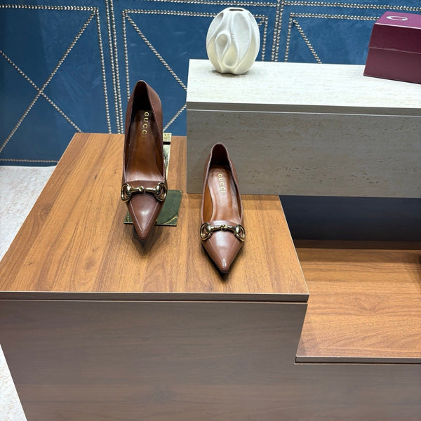 GG 26s Signoria Horsebit Pumps 7cm Brown Leather 106949