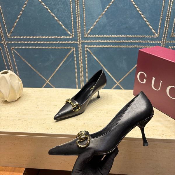 GG 26s Signoria Horsebit Pumps 7cm Black Leather 106950