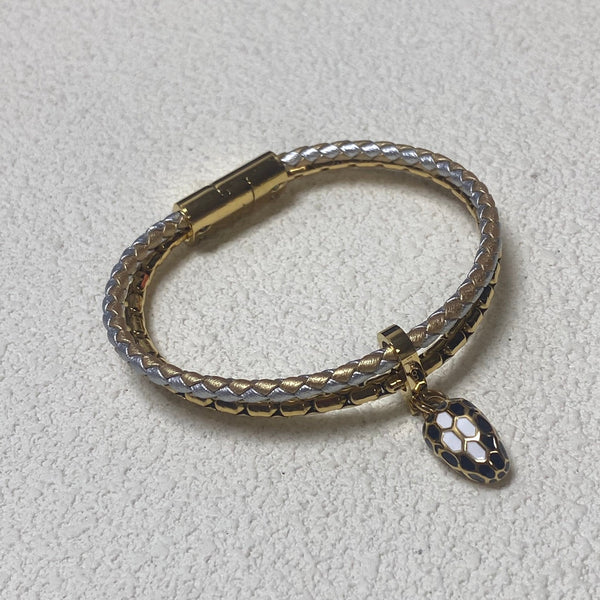 BVL Gold And Silver Snaker Leather Cord Bracelet