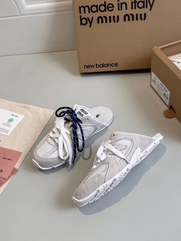 Miu x NB 530 SL Mules White Grey Mesh Suede 642519