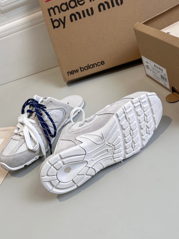 Miu x NB 530 SL Mules White Grey Mesh Suede 642519