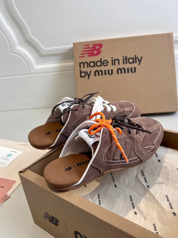 Miu x NB 530 SL Mules Dark Brown Suede Leather 642516