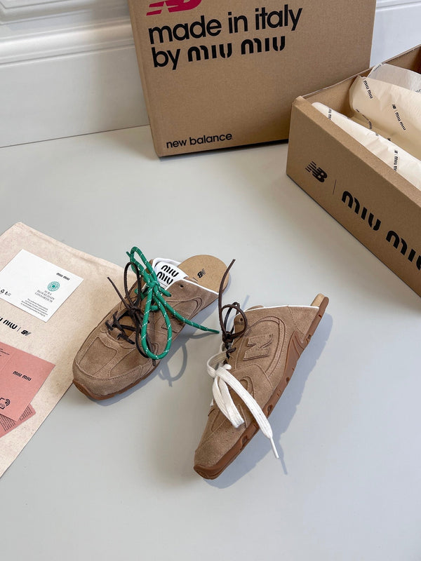 Miu x NB 530 SL Mules Light Brown Suede Leather 642517