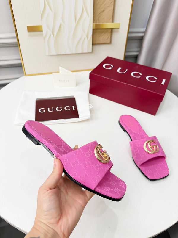 GG 2026 Early Spring Mule Hot Pink Canvas Sheepskin 688515