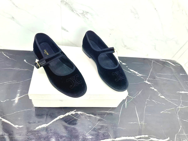 Celine 25 Eve Triomphe Ballet Flat Blue Velvet 547726