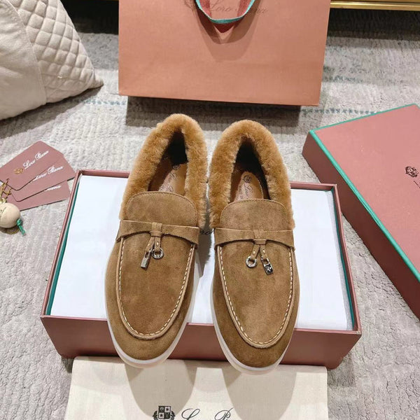 LP Summer Charms Walk Loafers Marigold Brown Suede With Rabbit Fur Lining 206258