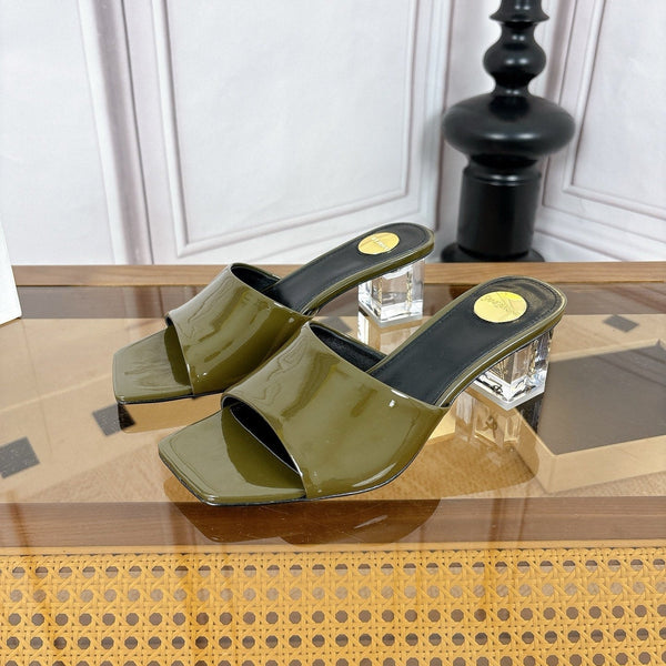 YSL High-Heeled Sandal 5.5cm Olive Patent Leather 932055