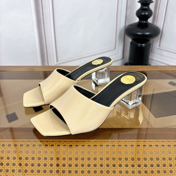 YSL High-Heeled Sandal 5.5cm Beige Patent Leather 932056