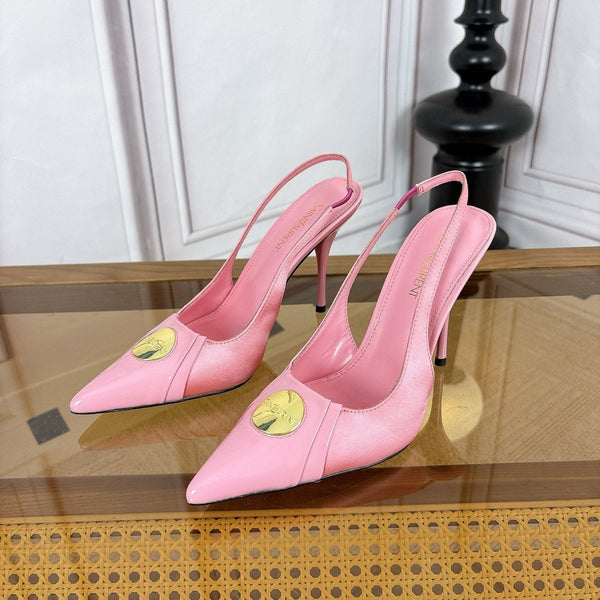 YSL Louis Slingback 10cm Light Pink Satin Patent Leather 932061