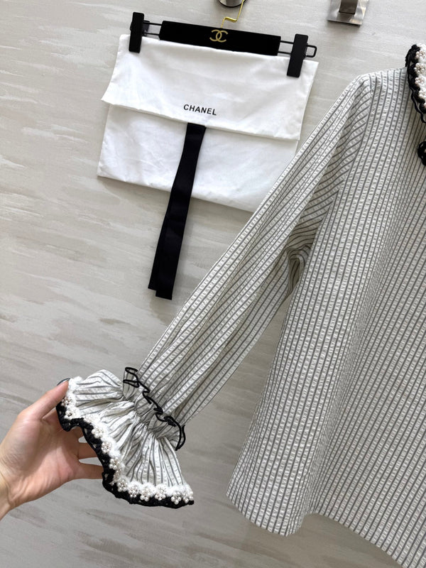 CC Vertical Striped T-shirt Gray Cotton