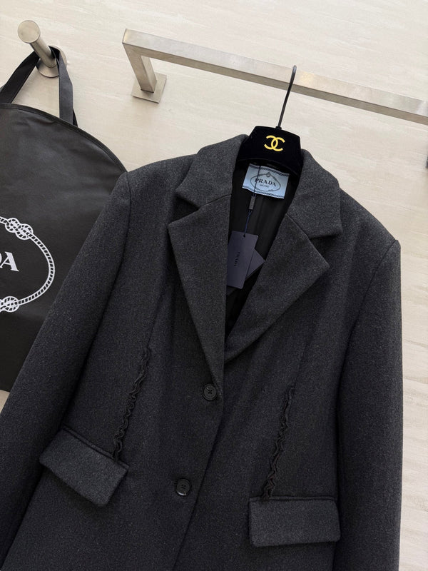 Prada 26s Blazer Dark Grey Wool Blend Fabric 855443