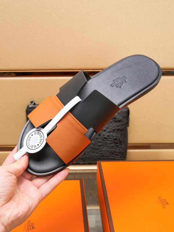 HM Men's Izmir Slide Black Orange Cowhide 685820