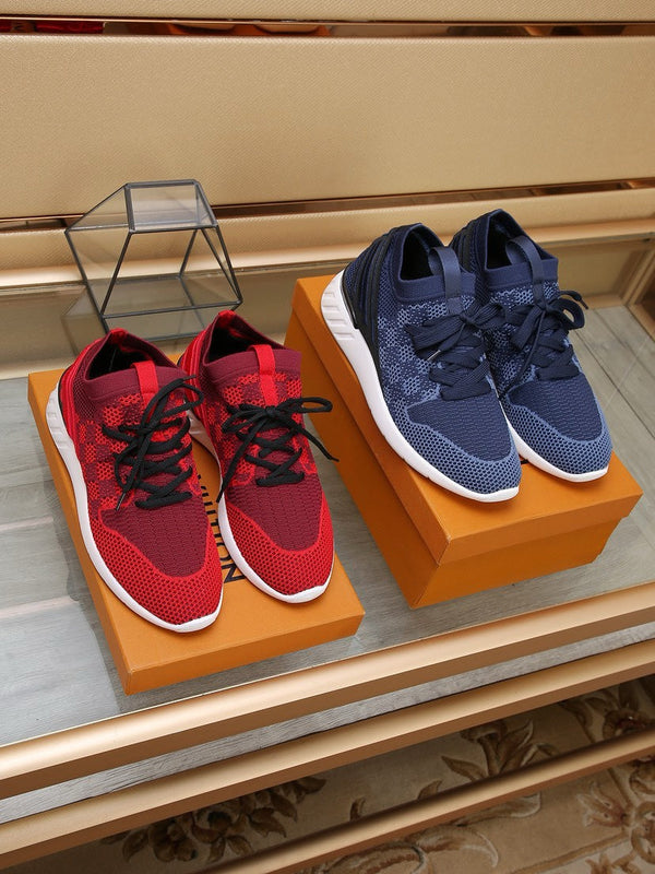 LV SNEAKERS IN CURRANT RED MESH FABRIC