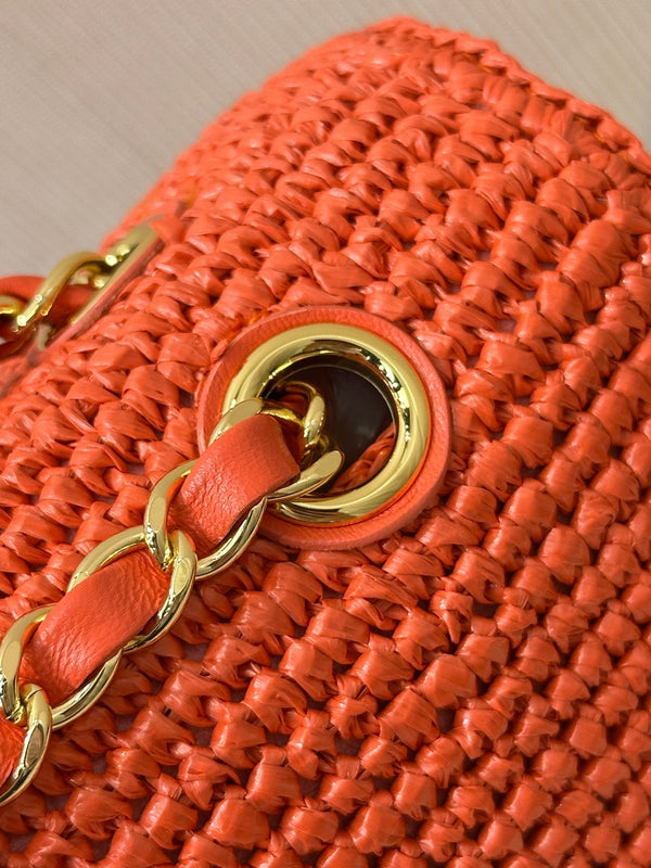 CC 26s Coco Beach 25.5CM Flap Bag Red Raffia 143486