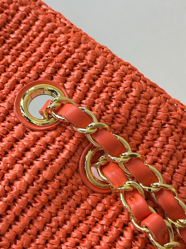 CC 26s Coco Beach 25.5CM Flap Bag Red Raffia 143486