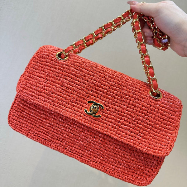 CC 26s Coco Beach 25.5CM Flap Bag Red Raffia 143486