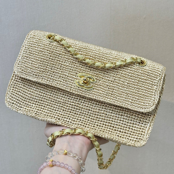 CC 26s Coco Beach 25.5CM Flap Bag Beige Raffia 143487