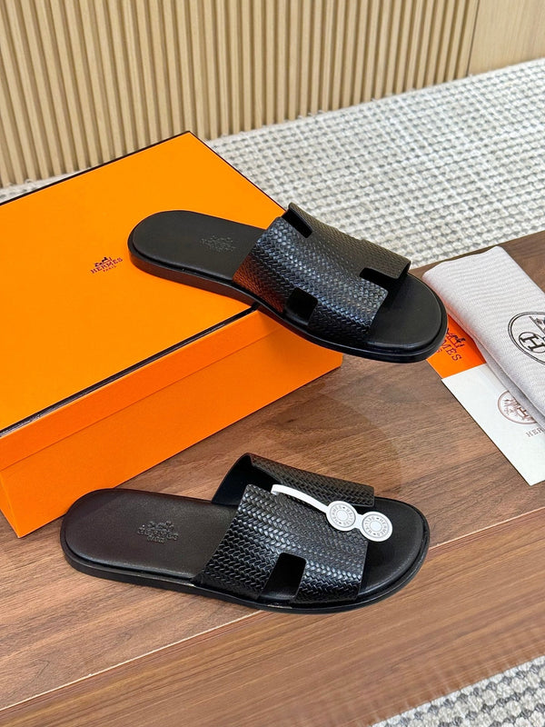 HM Men Izmir Sandals Black Embossed Leather 799285