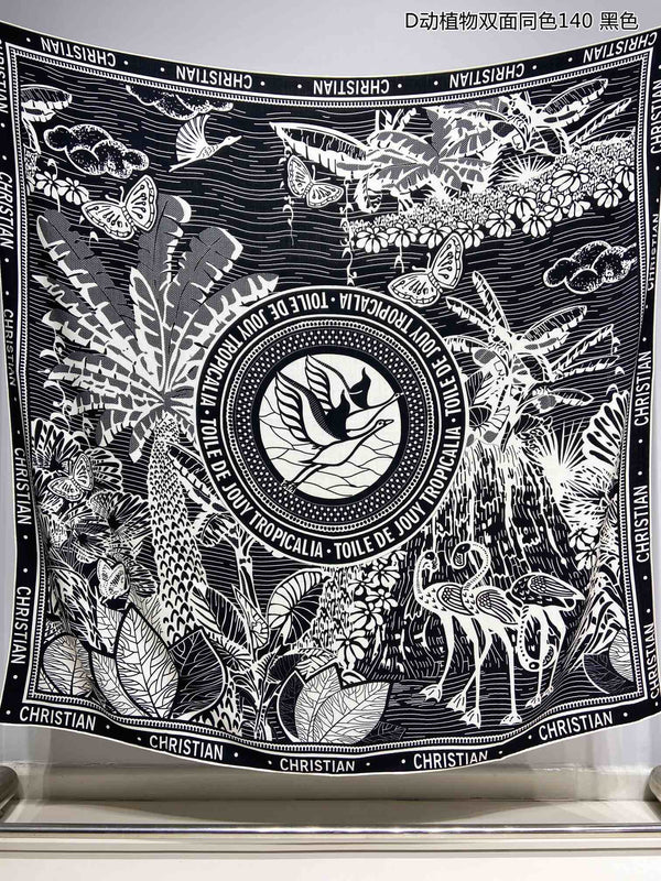 SQUARE SCARF 140 CM IN BLACK MIX WHITE MONOGRAM WOOL AND SILK 415109