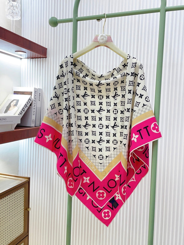 LV Double-sided Scarf 140cm White Pink Cashmere 971048