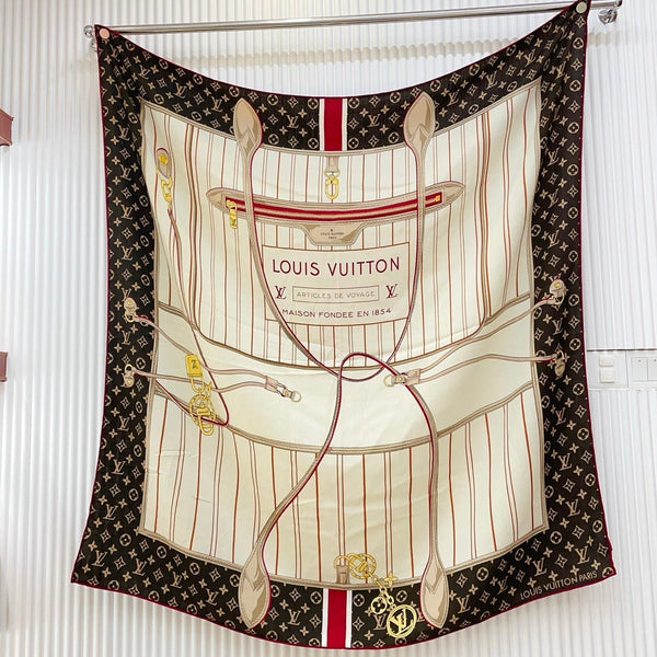 LV Double-sided Scarf 140cm Brown White Cashmere 971051