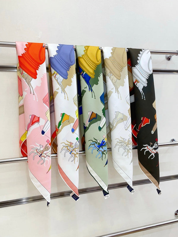 HM 26s Double-sided Scarf 90 White Black Colorful Twill Silk 150378