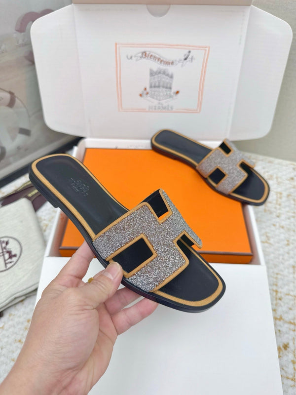 HM Oasis Sandals Black Brown Suede Cowhide 625261
