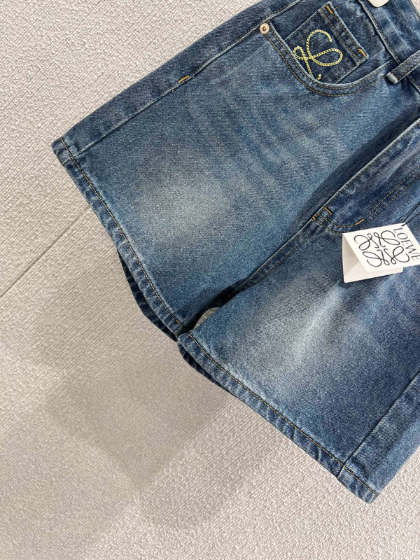 Loewe 26Ss Embroidered Denim Shorts