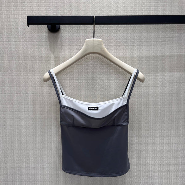 Miu Stretch Jersey Top Gray Nylon 394258